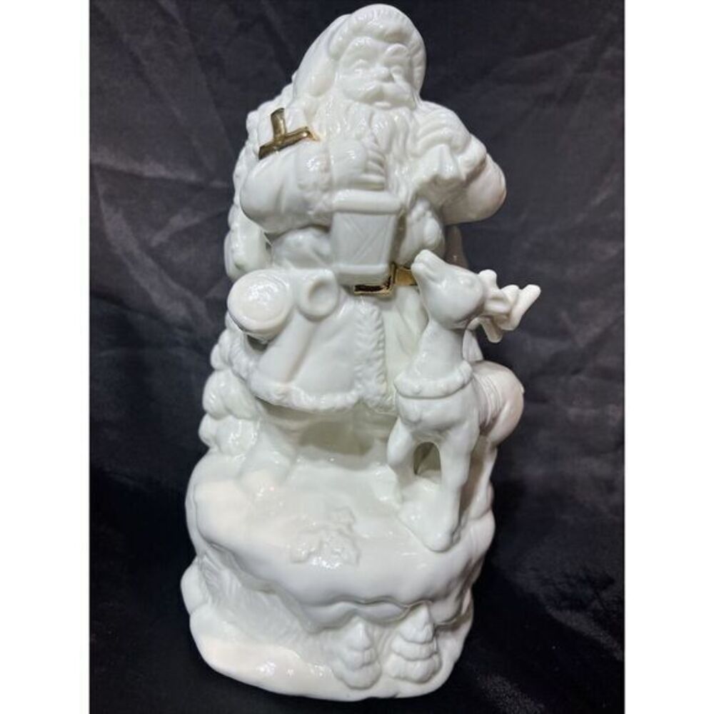 White & Gold Ceramic Santa Reindeer‎ Detailed Holiday Christmas Dept09 VTG Kmart